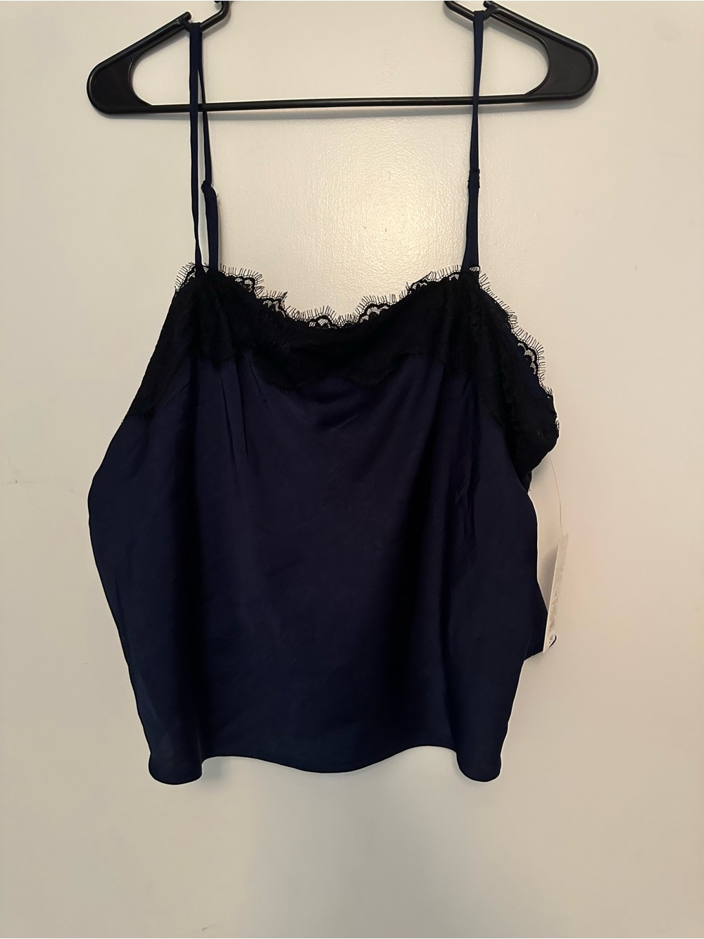 Blue with Black Lace-Trim Satin Cami Top